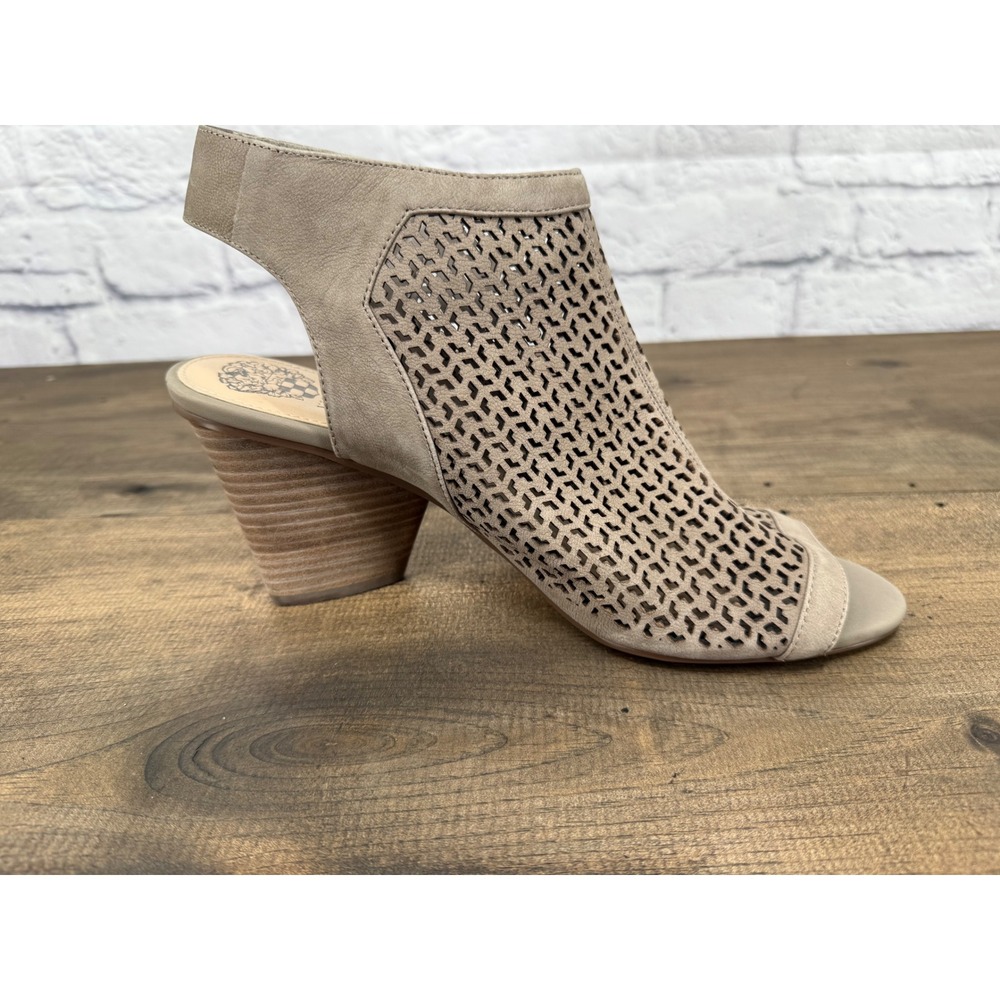 Vince Camuto Womens Dastana Tan Leather Laser Cut Ankle Strap Heeled Booties 11 - Picture 8 of 11